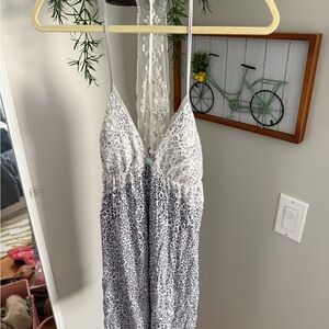 Victoria's Secret White Lace & Gray Leopard Chemise